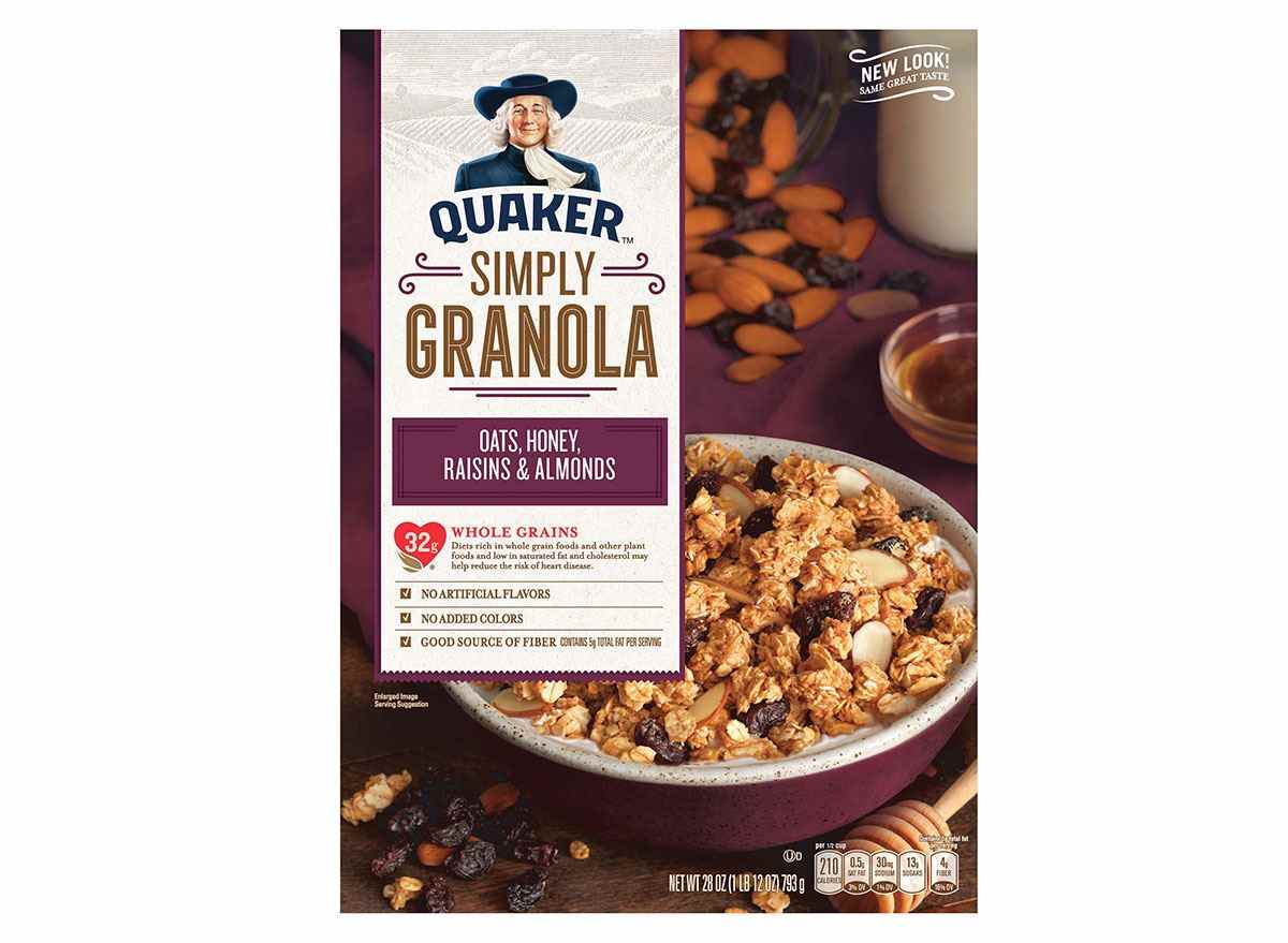 boxed quaker natural granola oats honey raisins almonds
