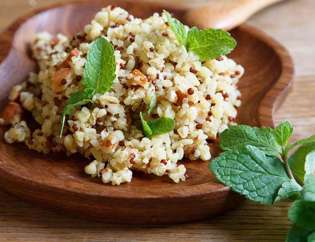 quinoa on wood plate