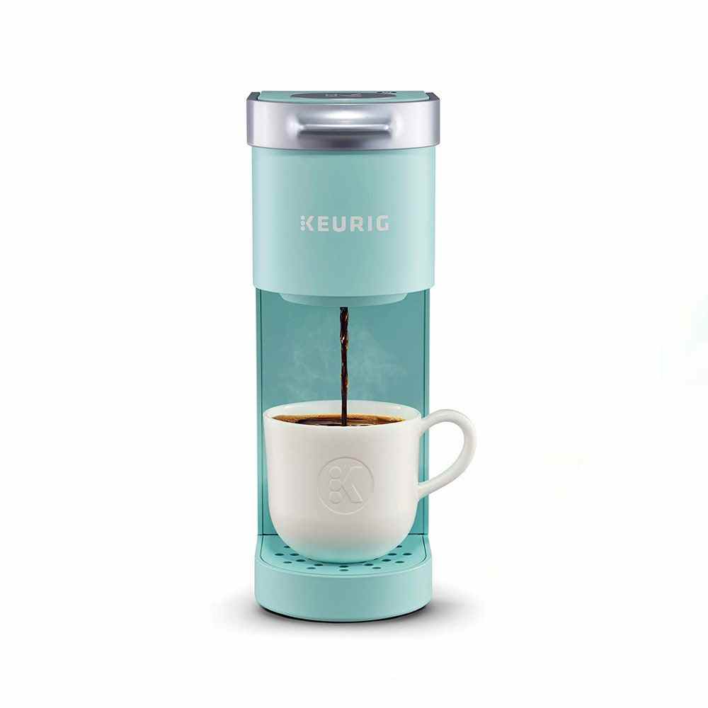 Keurig K-Mini Coffee Maker in turquoise color on white background