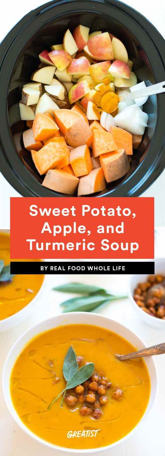 Rezept für Süßkartoffel-, Apfel- und Kurkuma-Suppe