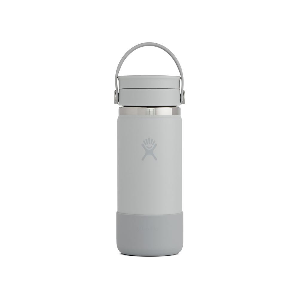 Grey wide-mouth water bottle on white background