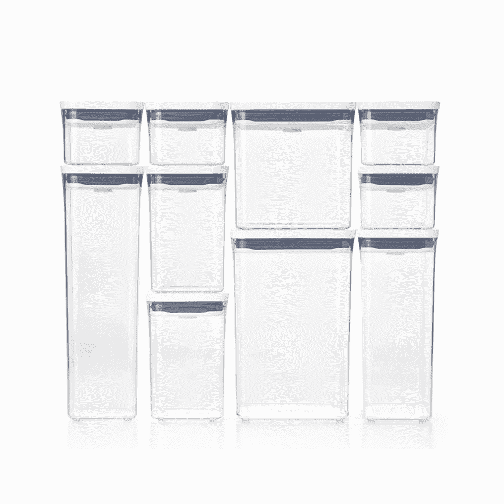 Stack of clear plastic storage containers