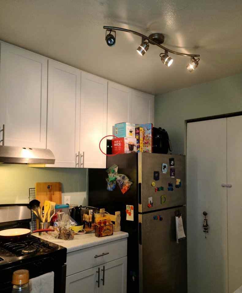 Foto einer Küche mit versteckter Katze.