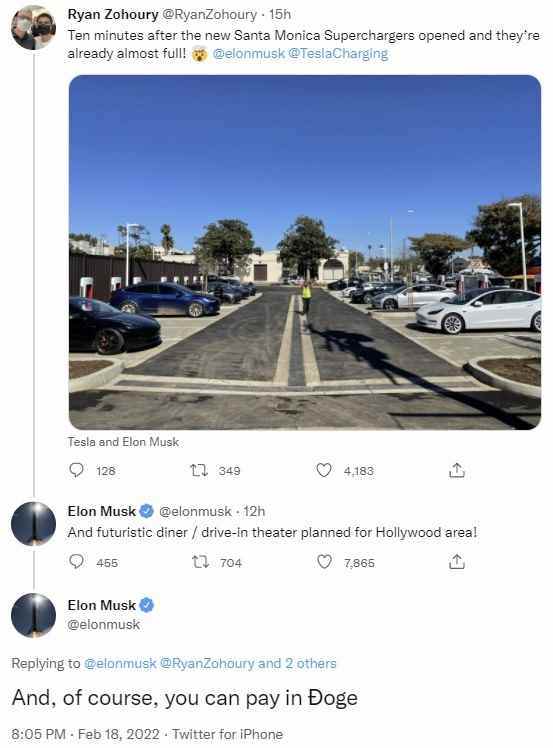 Elon Musk enthüllt, dass Dogecoin in Teslas neuem futuristischen Diner, Drive-in-Theater, angenommen wird