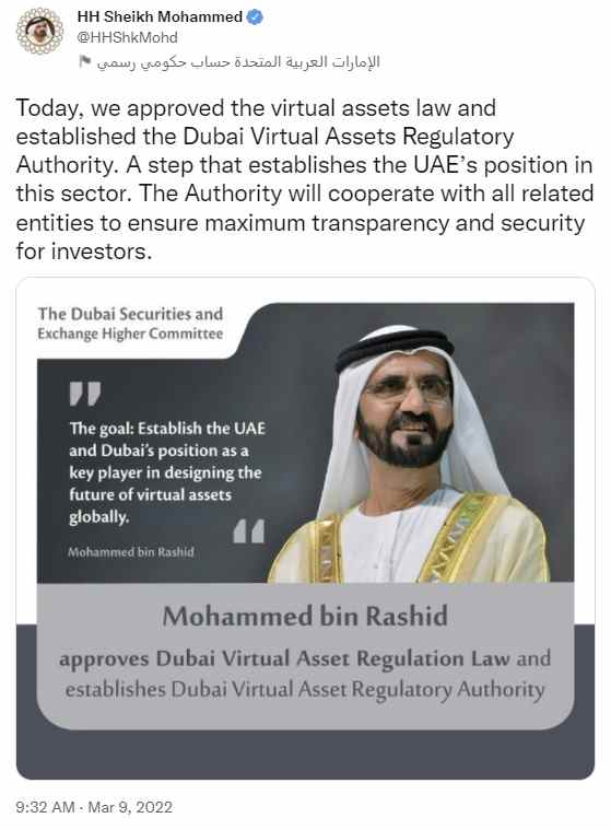 Dubai genehmigt erstes Gesetz zur Regulierung digitaler Vermögenswerte und richtet Regulierungsbehörde zur Überwachung des Kryptosektors ein