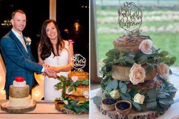 Ein Paar feiert seine Hochzeit mit einem dreistöckigen 8-Pfund-PORK-PIE-Kuchen
