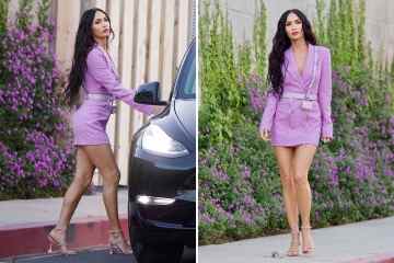 Megan Fox zeigt phänomenale Figur in tiefem lavendelfarbenem Smokingkleid