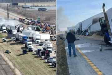 Schrecklicher Massenunfall mit 50 Autos auf der Autobahn mit sechs Toten, als Autos in Flammen aufgehen