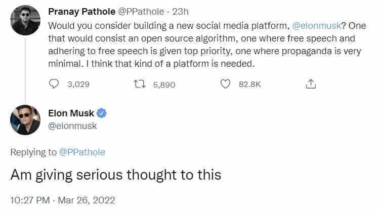 Elon Musk denkt ernsthaft über den Aufbau einer Social-Media-Plattform nach, bei der die Meinungsfreiheit oberste Priorität hat