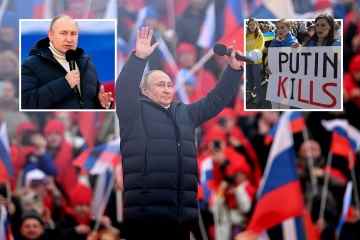 Moment Putin wird während einer Kundgebung in Russland auf mysteriöse Weise die Rede abgeschnitten