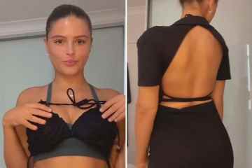 Mode-Guru zeigt, wie man einen Bikini bindet, um die Brust in einem rückenfreien Kleid zu stützen