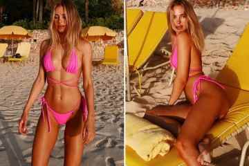 Kimberley Garner sieht in Anguilla in einem rosa Tanga-Bikini unglaublich aus