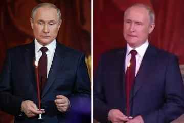 Putin beißt sich auf die Lippe und zappelt in der Kirche herum, was Gesundheitsgerüchte anheizt