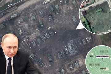 Ukrainische Spionagedrohnen finden zehn Meilen innerhalb von Russland einen riesigen „Panzerfriedhof“. 