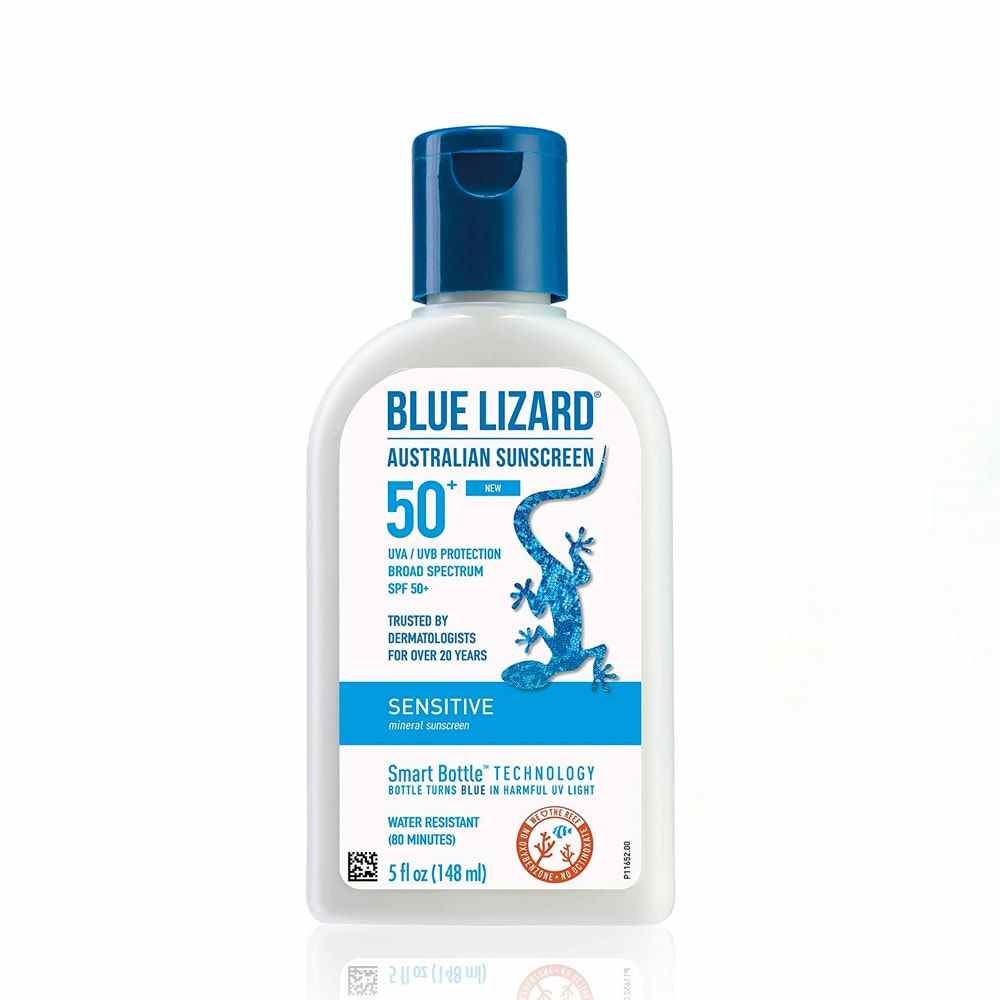 Blue Lizard Sensitive Mineral Sunscreen in weißer Flasche