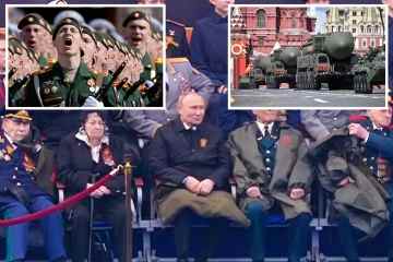 Der „krebskranke“ Putin sieht sich eine Militärparade mit BLANKET über den Beinen an