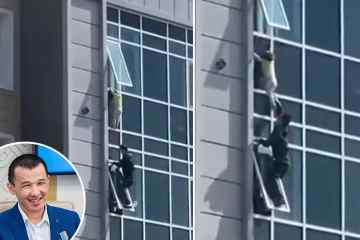 Der heldenhafte Nachbar riskiert sein Leben, um ein Kleinkind zu retten, das in 30 m Höhe aus dem Fenster baumelt