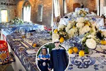 Im Inneren des Mittagessens vor der Hochzeit von Kourtney & Travis mit Blumen- und Zitronendekor