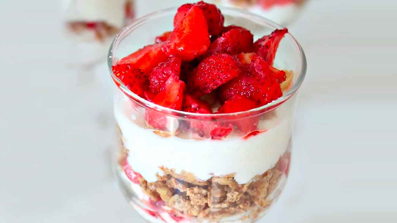 Fresh strawberry parfait with cottage cheese