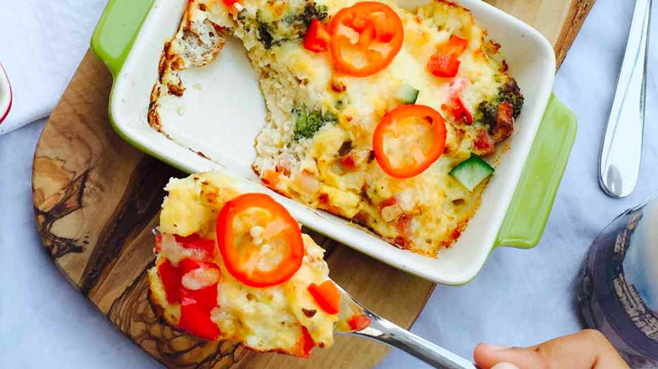 Baked broccoli cheese and pepper omelet 