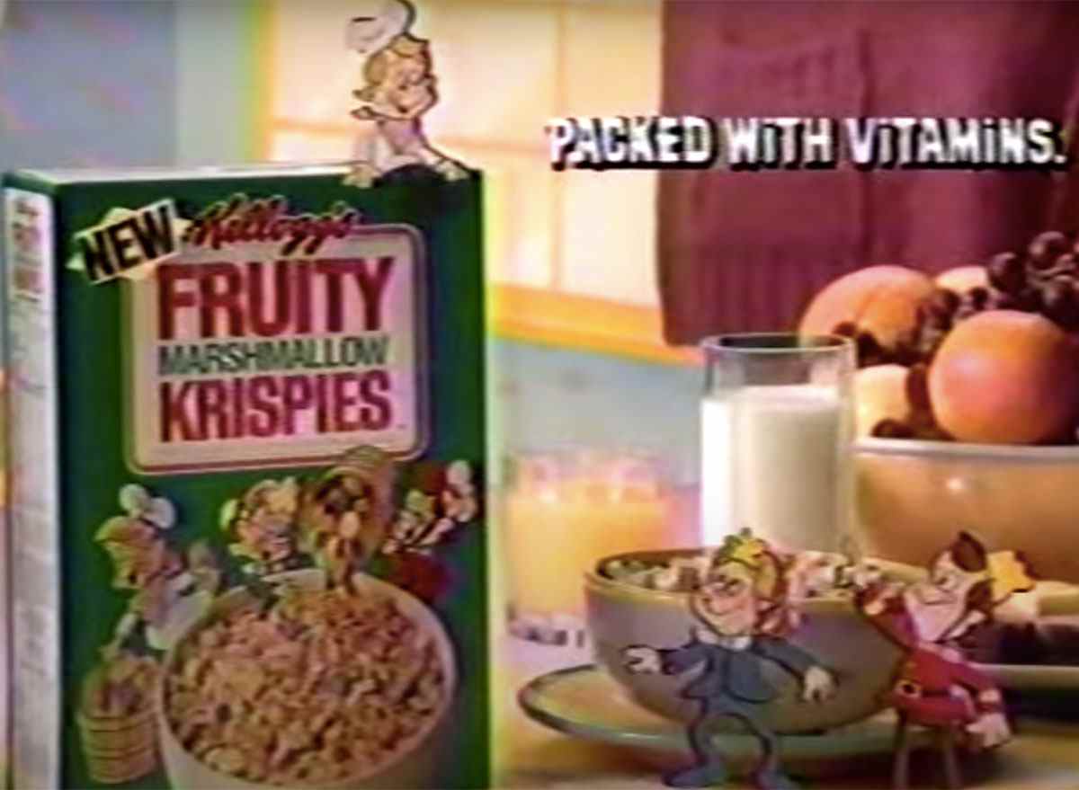 Schachtel mit fruchtigen Marshmallow-Krispies aus der Vintage-Werbung