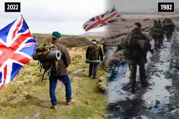 Die Marines der Falklands kehren nach 40 Jahren wieder zusammen, um ein ikonisches Foto nachzubilden 