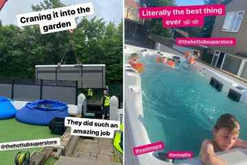 Die 22-jährige Mutter Sue Radford bekommt einen 27.000-Pfund-Whirlpool mit Kran in den Garten