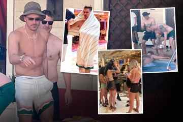 Jack Grealish versteckt auf einer Party mit Bikini-Schönheiten Bier in Badehosen