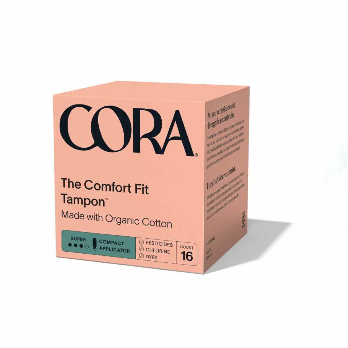 Pink Cora The Comfort Fit Tampon-Box auf weißem Hintergrund