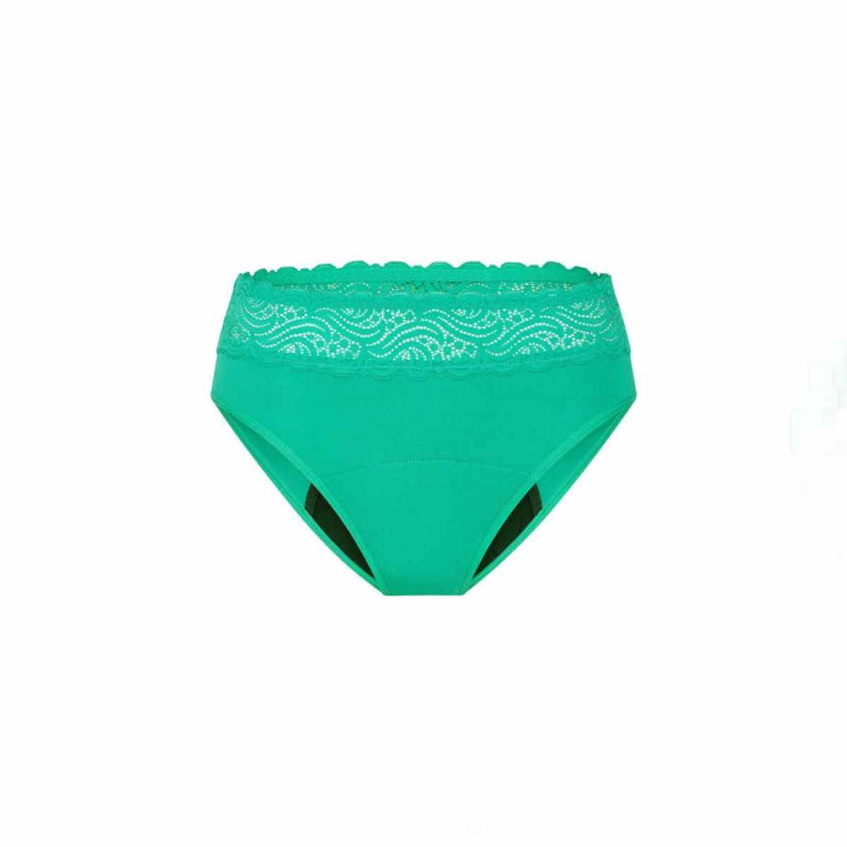 Grüne Modibodi Sensual Hi-Waist Bikinihose auf weißem Hintergrund