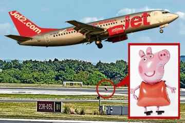 Der Pilot des Helden wendet eine Katastrophe ab, indem er Peppa Pig entdeckt, die über eine stark befahrene Landebahn läuft