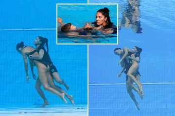 Der Heldentrainer der Schwimmerin taucht in den Pool, um ihr Leben zu retten, nachdem sie im Wasser ohnmächtig geworden ist