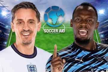 Die Aufstellung von Soccer Aid wurde bekannt gegeben, als Neville gegen Bolt und Evra antrat