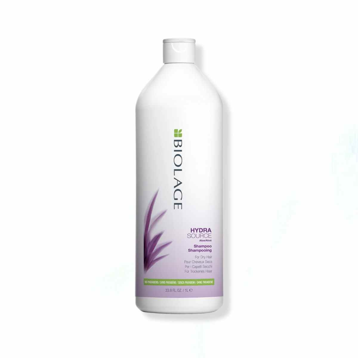 Weiße Jumbo-Flasche Biolage Hydrasource Shampoo auf weißem Hintergrund