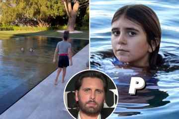 Scott zeigt seinen üppigen Pool in einer 6-Millionen-Dollar-Villa, während er mit seinen Kindern schwimmt