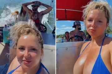 Teenie-Mutter Jade Cline zeigt Unterbrust und platzt fast aus blauem Bikini heraus