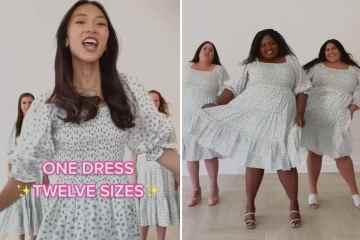 Zwölf Frauen von XXS bis 5XL zeigen, wie das gleiche Kleid an verschiedenen Körpern aussieht