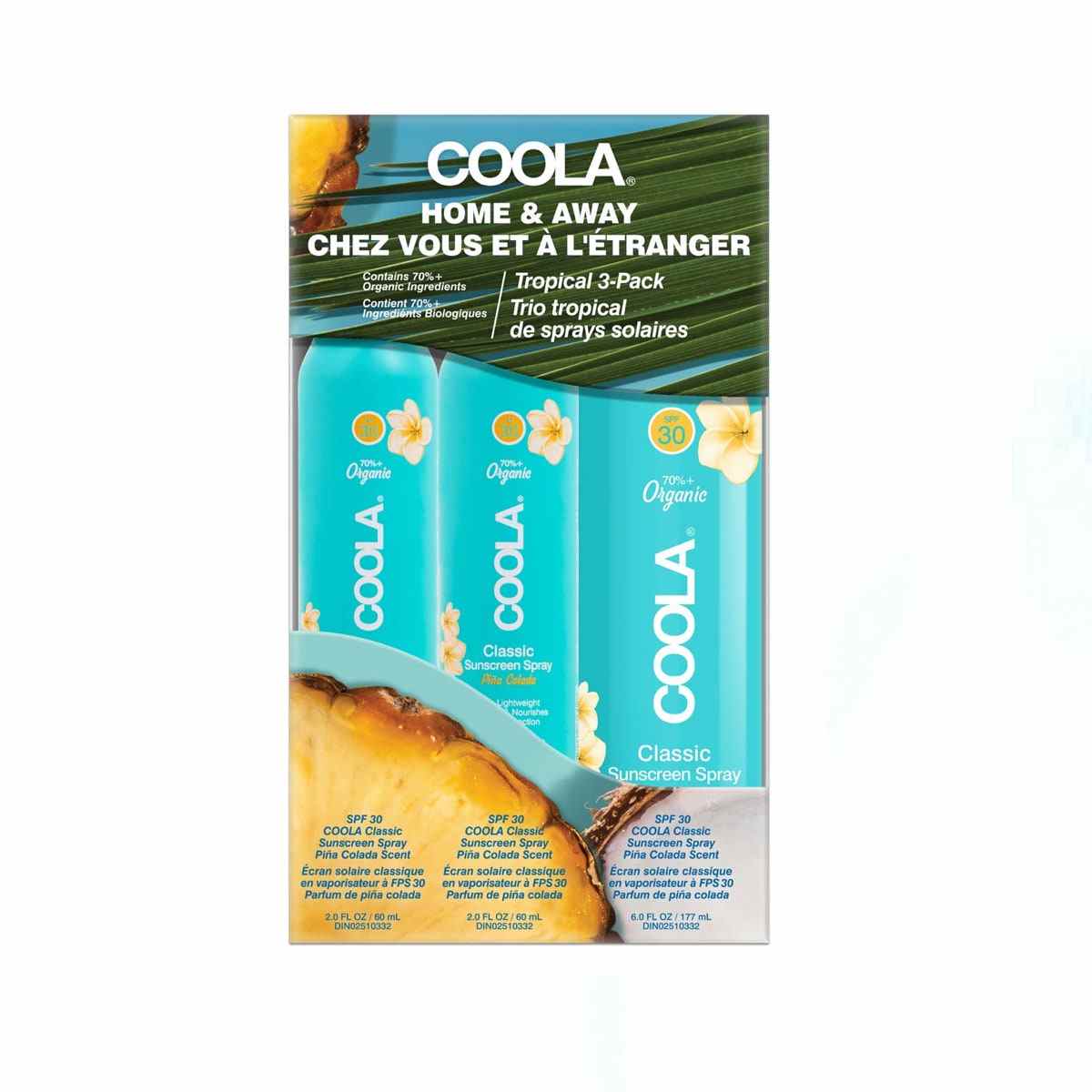 Drei Coola Classic Body Piña Colada Sonnenschutz Set Box auf weißem Hintergrund