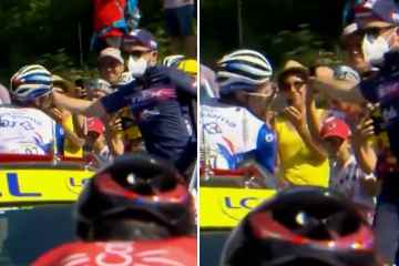Dem Tour-de-France-Fahrer wird nach einem versehentlichen PUNCH die Brille aus dem Gesicht geschlagen