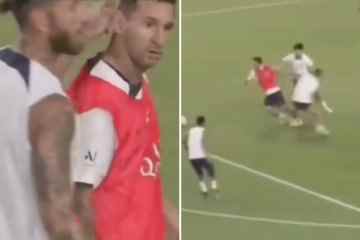 Beobachten Sie, wie Messi nach einem ungeschickten Zweikampf ENDLICH den ersten Streit mit PSG mit Ramos zu haben scheint