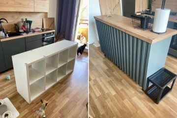 Eine Frau verwandelt die Küche, indem sie eine Insel mit einem £ 44-Regal von Ikea herstellt