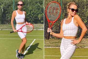Amanda Holden sieht umwerfend aus, als sie ohne BH in hautengen Klamotten Tennis spielt