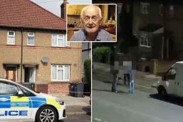 Polizisten stürzen sich auf das Haus des Verdächtigen, nachdem der 87-jährige OAP auf einem Roller erstochen wurde