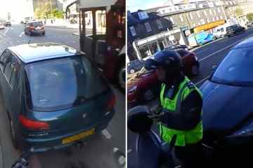 Radfahrer streitet sich mit dem Fahrer über das Parken und ruft einen WÄRTER an, um ihm ein Strafzettel zu geben