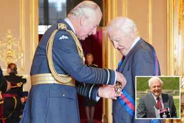Der strahlende Sir David Attenborough, 96, erhält von Charles die zweite Ritterwürde