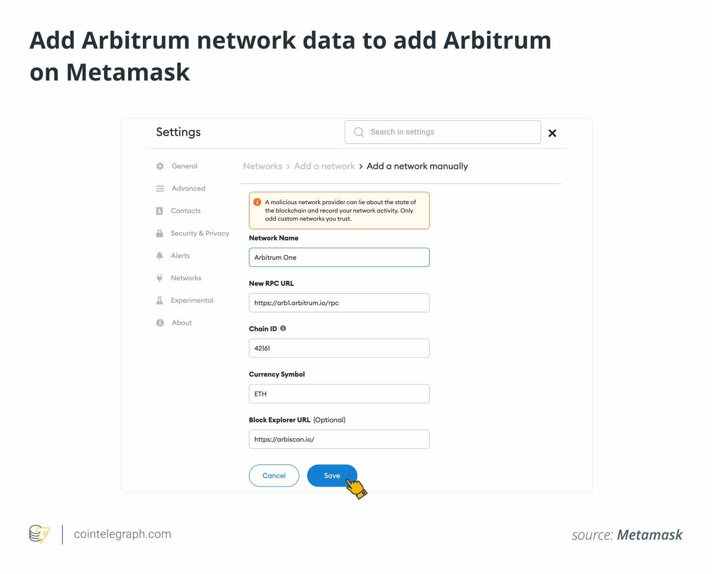 Fügen Sie Arbitrum-Netzwerkdaten hinzu, um Arbitrum auf Metamask hinzuzufügen