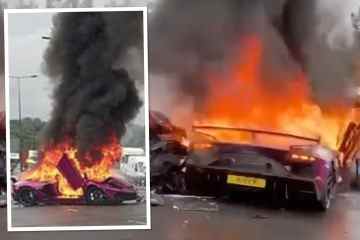 Beobachten Sie, wie ein 270.000-Pfund-Lamborghini nach einem Autobahnunfall mit Mazda in Flammen aufgeht