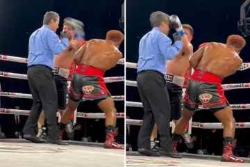 Beobachten Sie, wie der Boxer dem Schiedsrichter ins Gesicht schlägt, aber der Offizielle nimmt es wie ein Champion