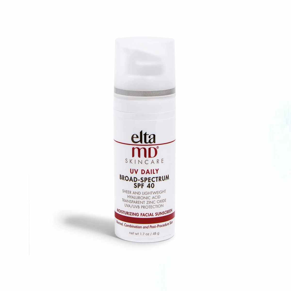 Weiße EltaMD UV Daily Face Sunscreen Moisturizer Flasche auf weißem Hintergrund