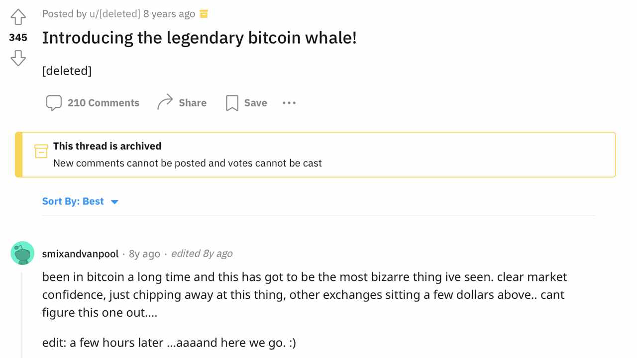 Heute vor 8 Jahren: Bitcoin-Händler töteten den berüchtigten Bärenwal, der 30.000 BTC in einem einzigen Trade abwarf